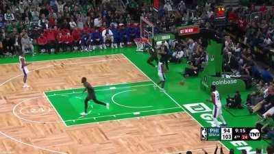[Highlight] Joel Embiid makes a lazy pass and Jaylen Brown makes him pay by hitting a lay up in his face
