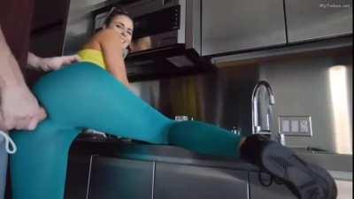 Pushing cock though yoga pants, ass job?