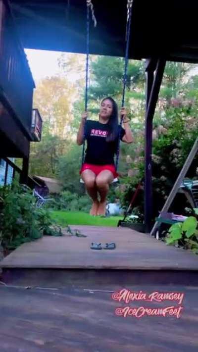 Can you push me on the swing by my soles using your face