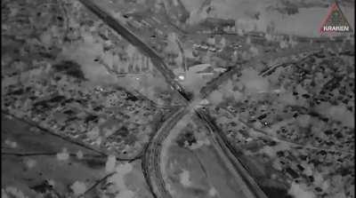 The kraken unit tracked and destroyed three Russian armored vehicles near Kupyansk with a thermal drone and tank. September 2022.