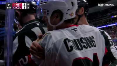 Nick Cousins receives a 10-minute misconduct for putting Samuel Girard in a headlock