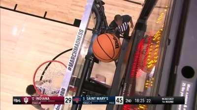 A university cheerleader grabs a stuck ball and gets a standing ovation