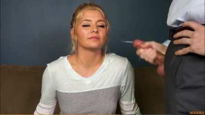 Coworker Sits Silently While You Cum on Her