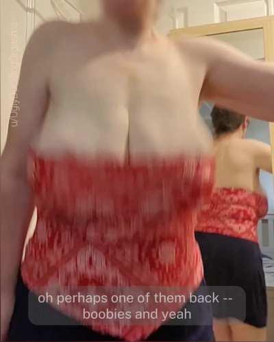 Boobs bouncing out of red bandana top (sound: winner of Fat Bear Week)