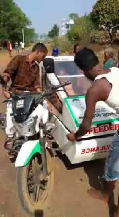 Two-wheeled ambulance! Something is better than nothing. A nice initiative for rural communities