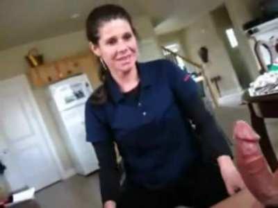 She prefers to swallow every drop of cum to avoid cleaning it...That's what I call the PERFECT MAID