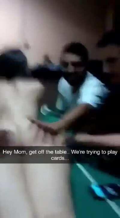 Mom doesn't want to get down...