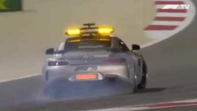 Bernd Mayländer drifting the Safety Car around Bahrain International Circuit