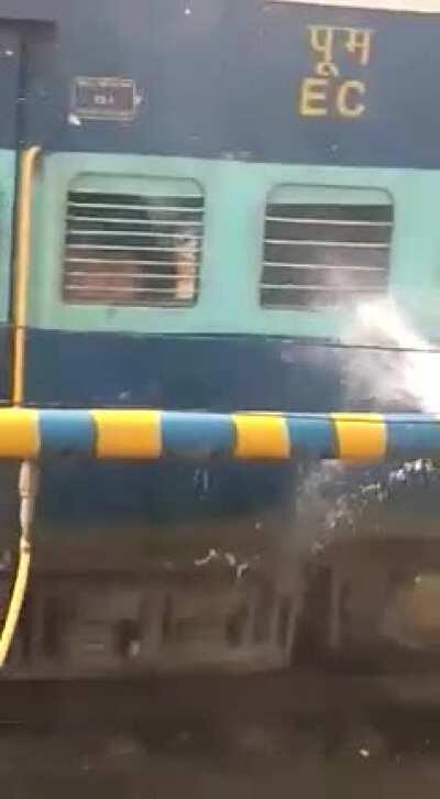 Water leakage at the railway station causes a freakout among the passengers as the train stops