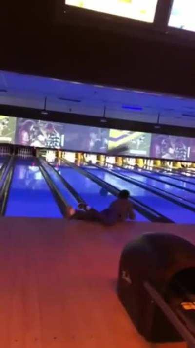 Damaged the lane and the ceiling and almost getting his head caved in for a tik tok