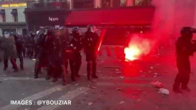 Chaos in Paris as thousands take to the streets today in protest against a new 