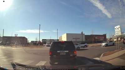 Impatient driver just rolls into intersection expecting everyone to stop...NOT!