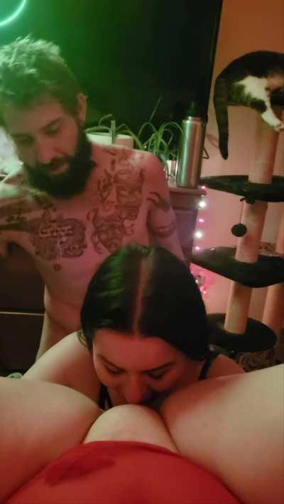 fucking our friend into my queens pussy.... of course I had too taste aswell