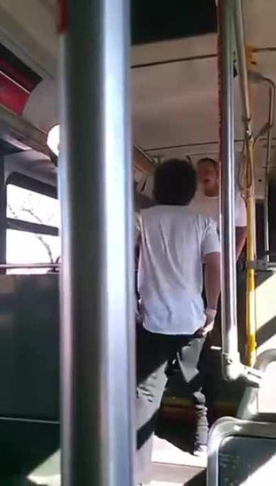 crazy man breaking into a bus