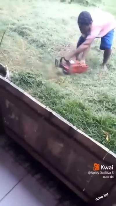 Cutting the grass like real men