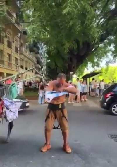 Giving your shirt to a homeless man so he can also celebrate