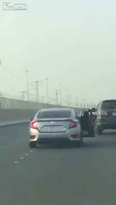 Nearly died trying to slap a car.