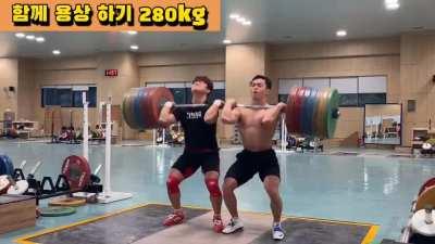 280kg clean & jerk by 2 Korean dudes