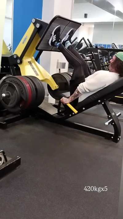 420kg (925lbs) leg press, x5 - at 80kg. Ego never dies