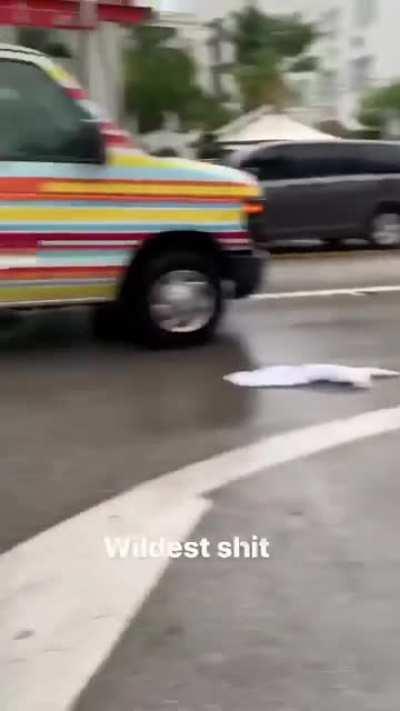 Woman pushes man into the street and he gets hit by a van