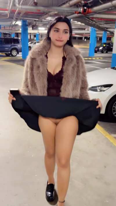 Always going risky, commando under my short skirt