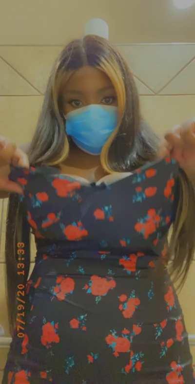 Taking my tits out b4 you come breed me in the public bathroom 😊