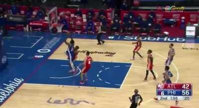 [Highlight] Ben Simmons rips the ball from John Collins, and finds Embiid in transition as Joel picks up the and-one!
