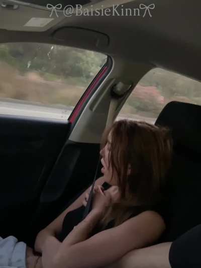 Fingered on the freeway. Cute girl public orgasm.