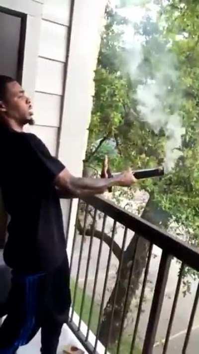 Idiot does fireworks on balcony