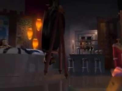 Shrek: Lord Farquaad gets an erection under the blanket as he looks at the princess, you can actually see the blanket rise before he hides it.