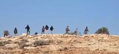 Israeli soldiers stand guard for settler gangs as they pelt Palestinian village houses, burn fields and cut down olive trees