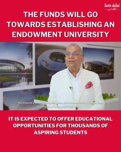 A huge move for education and development👏 Sobha Realty just pledged AED 400 Million to help build an endowment university in the UAE...They’ve just marked one of the UAE’s largest charity contributions for the greater good❤️ Love to see this👏 @sobharealt