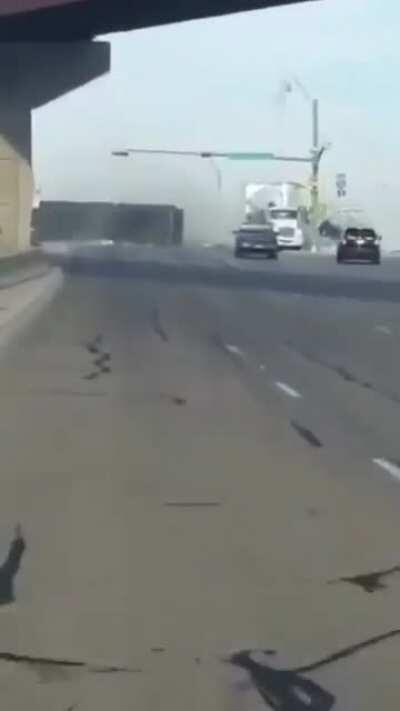 Cement truck slams full-speed into semi-truck