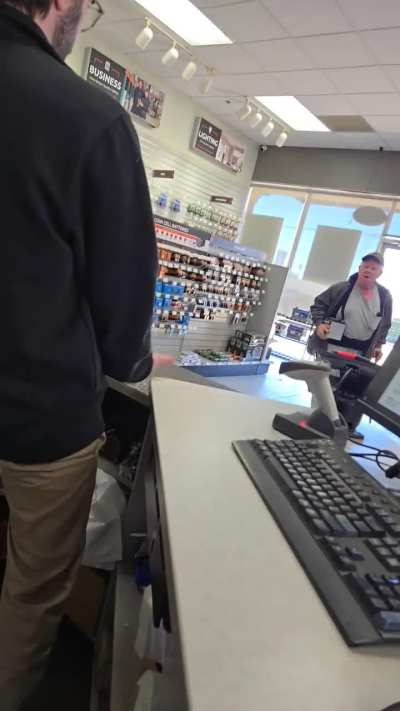 Old man pisses in parkinglot Threatens an employee, then gets angry we can't warranty out his battery.