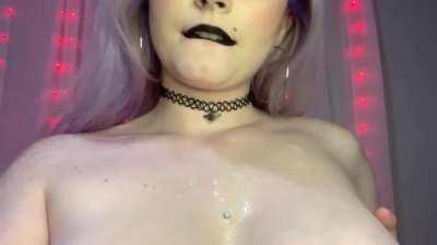 Hopefully the fact that I am freshly face fucked with cum on my tits doesn't turn you off