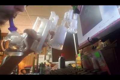 I present The RePerculator 3.0! It's the most percolators I've attached to a rig! The draw is liquid smooth, and it hits like a bulldozer!