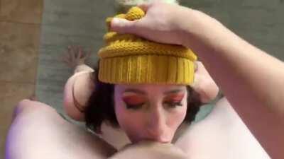 Throat fucking me with his semi hard cock