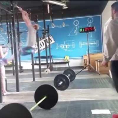 The ridiculous form on the pull-up bar.