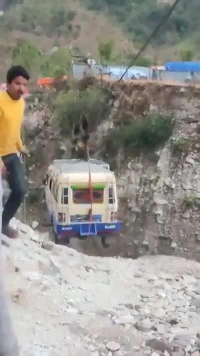 This DIY cable bus used in nepal's rugged mountainous regions.