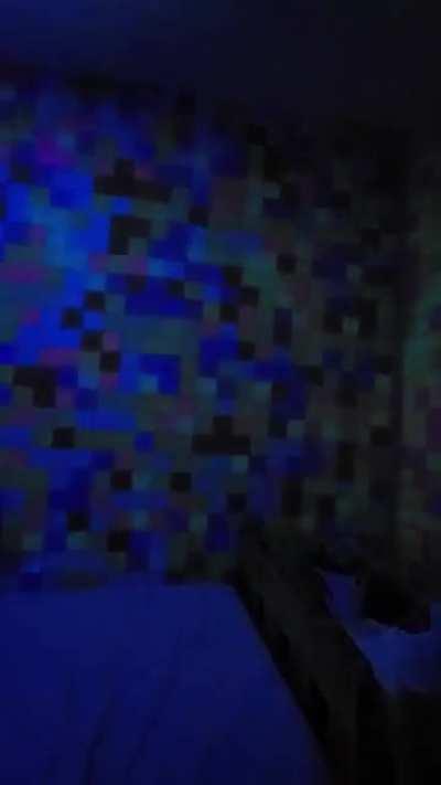 My room covered in post-it notes + sunset lamp