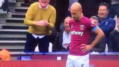 The fan laughing at him makes it even more better