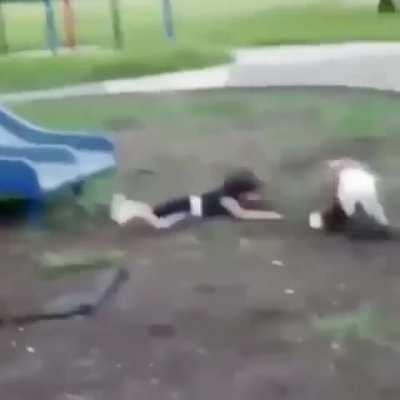 Chad shows kid how to properly use a slide