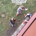 Girl freaking out after being caught cheating with 2 other guys