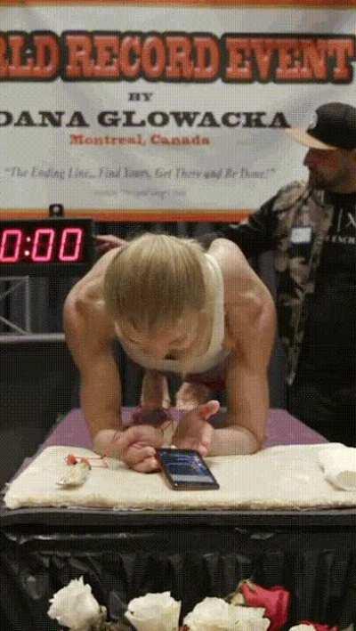 Longest women's elbow plank, 4 hours, 20 minutes (Dana Glowacka, 48)