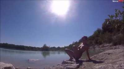 Roxy unleashing it into the lake on a hot summer day