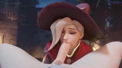 Witch Mercy blowjob (Dreamrider, Volkor) [Overwatch]