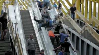 Filming an escalator scene