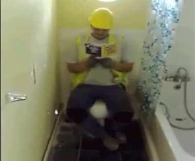 Guy getting pulled through wall.