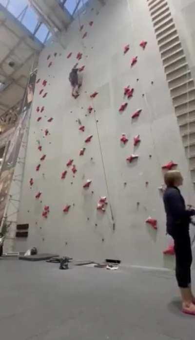 Climber forgot to attach him self to the rope.