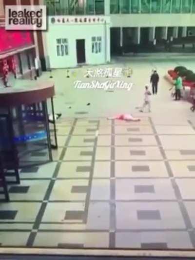 Poor guy got splashed by a falling human on a mall.